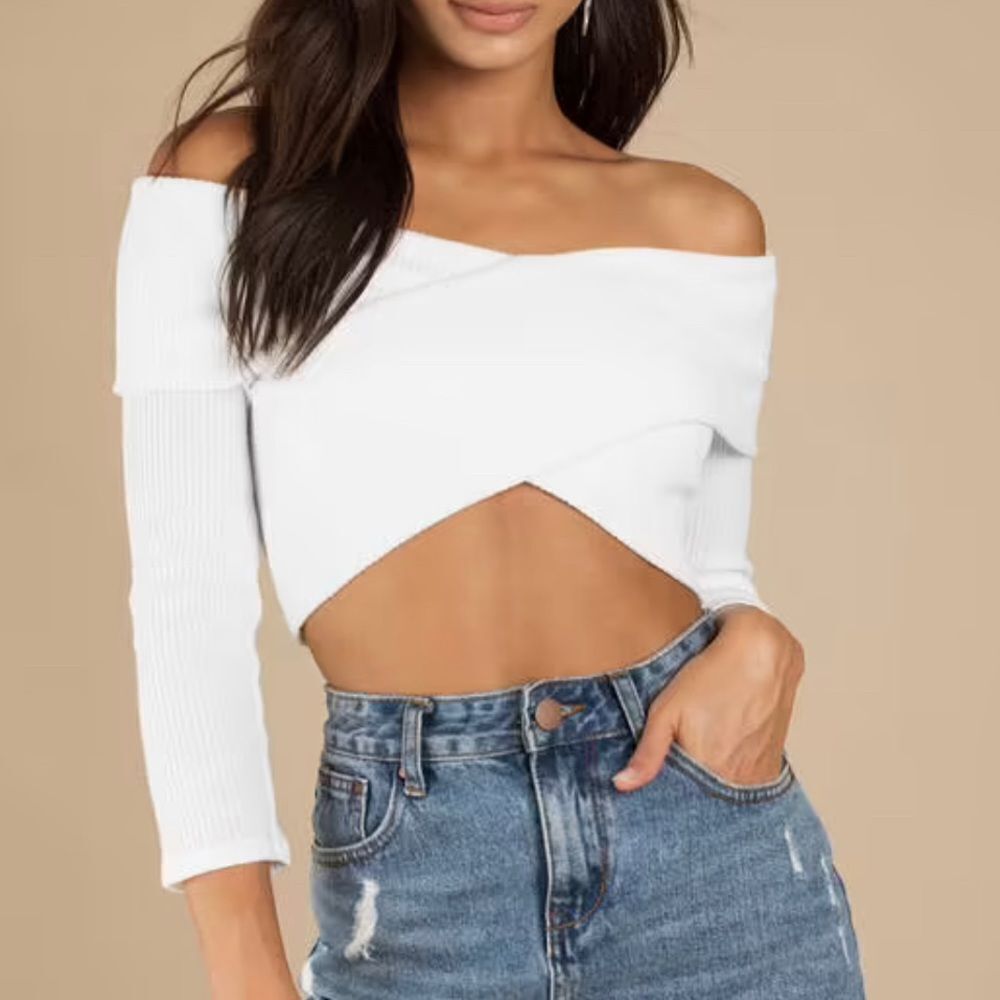 FASHION NOVA CROSSING LINES WHITE KNIT CROP TOP